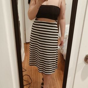 Zara black and white striped midi textured skirt